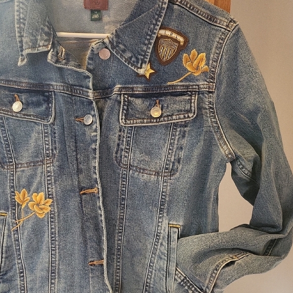 Ralph Lauren Blue Jean Jacket with Gold Embroidery - Picture 4 of 9